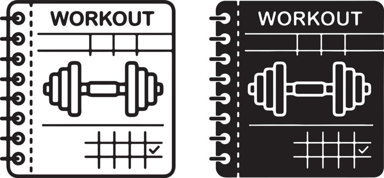 Black and white workout icons with dumbbell