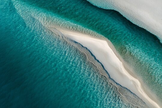 Aerial view of pristine beach with turquoise waters and white sandbank