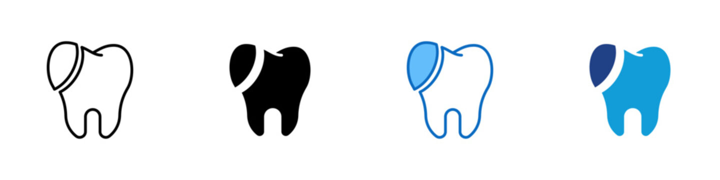 Chipped Tooth Multiple Style Icon Design Vector - Tooth with chipped edge representing enamel damage, dental fracture, and restorative treatment