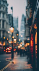 Fototapeta premium Blurred London night street with glowing lights and urban city mood.