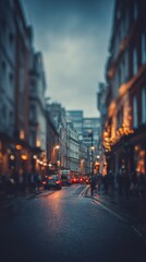 Fototapeta premium Blurred London city street with classic urban architecture and traffic.