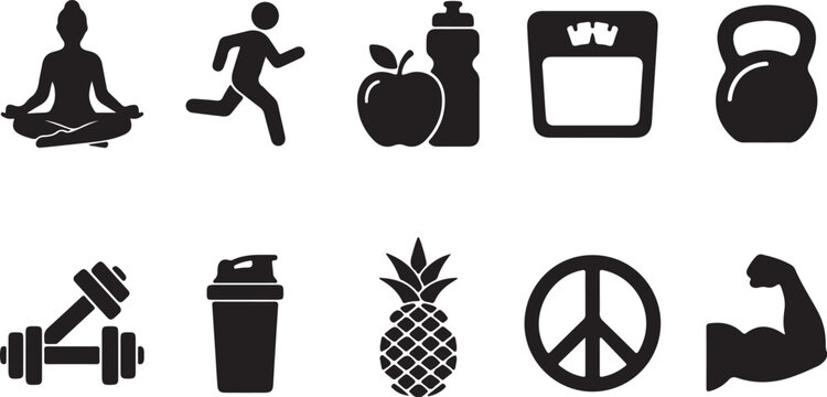 Black icons of fitness and healthy lifestyle