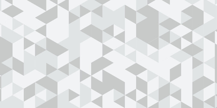 Abstract geometric White and gray background seamless mosaic and low polygon triangle texture wallpaper. Triangle shape retro wall grid pattern geometric ornament tile vector square element.