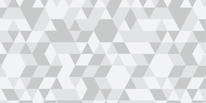 Abstract geometric White and gray background seamless mosaic and low polygon triangle texture wallpaper. Triangle shape retro wall grid pattern geometric ornament tile vector square element.