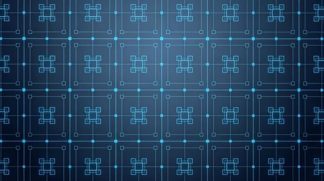 Digital Grid Pattern with Glowing Blue Geometric Squares