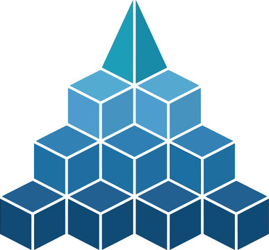 Cubes stacked in a pyramid illustrate systematic logical growth progression.