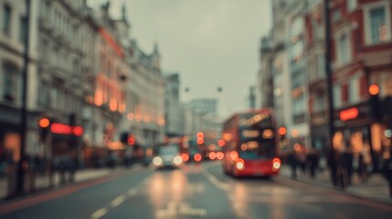 Obraz premium Blurred London avenue with classic british urban atmosphere and lights.
