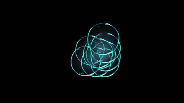 Abstract Blue Circular Energy Orb Formed from Intersecting Rings on Black Background