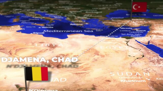 Flight From Ankara TURKEY to N Djamena CHAD with flag pins