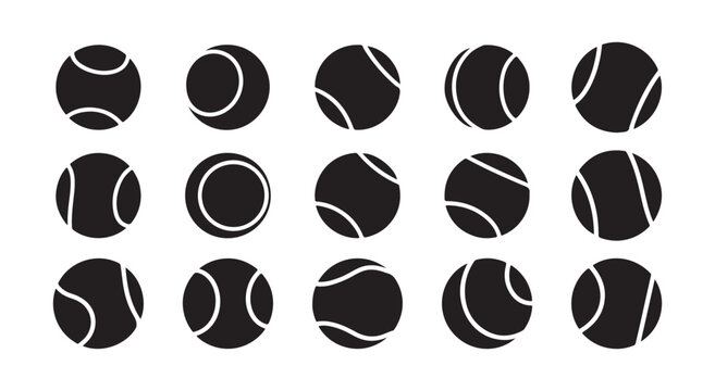 Tennis ball silhouettes in various angles and design patterns.