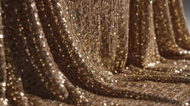 Draping Gold Sequin Fabric Sparkling Under Bright Studio Lighting Backdrop