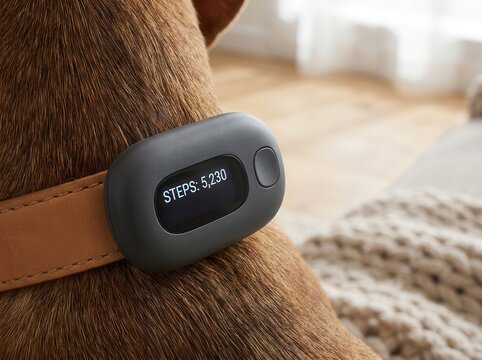 A dog neck tracker that tracks steps