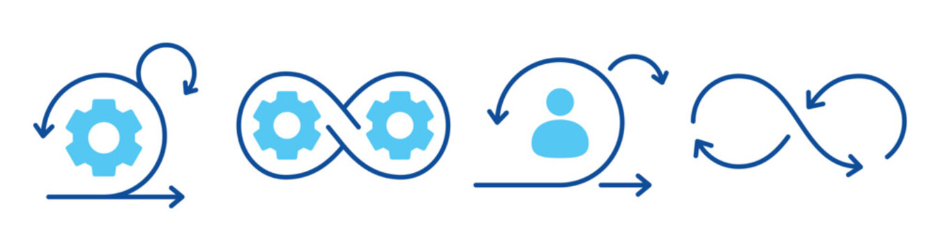 Devops process icons showing continuous workflow on white background. Editable stroke