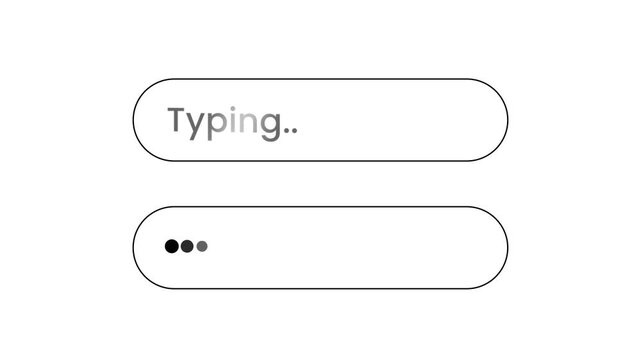 A minimalist UI loading animation showing two pill-shaped buttons labeled Typing with animated dots beneath indicating active text input in progress