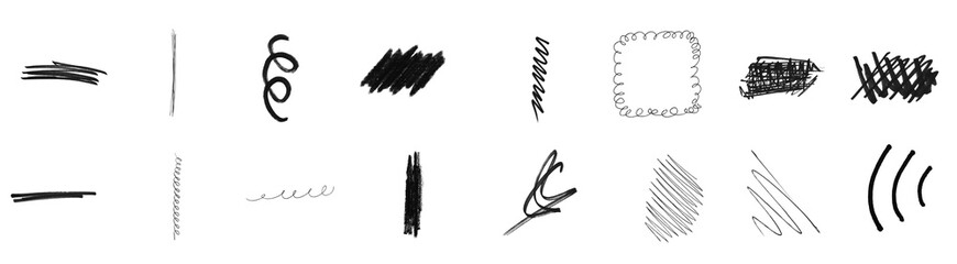 Obraz premium Hand Drawn Marker Scribble Texture Set with Ink Strokes and Rough Patterns PNG.