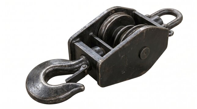 Industrial metal shackle with two heavy chains isolated on white background