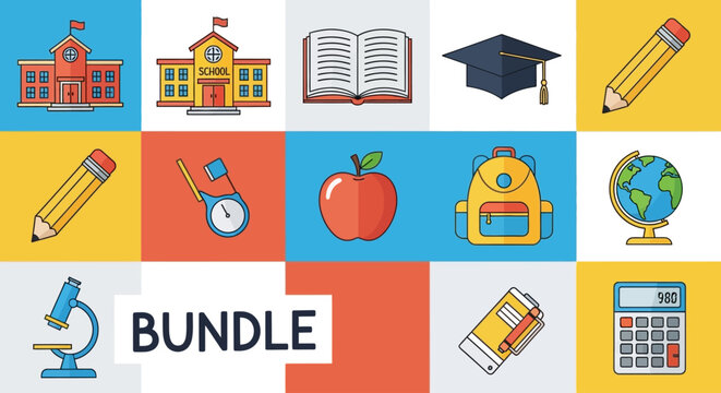 School Education Icons Bundle Graphic.
