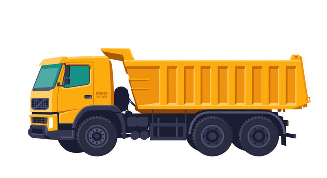 Heavy Duty Yellow Tipper Dump Truck Vector Illustration Isolated on White Background for Construction and Mining Industry