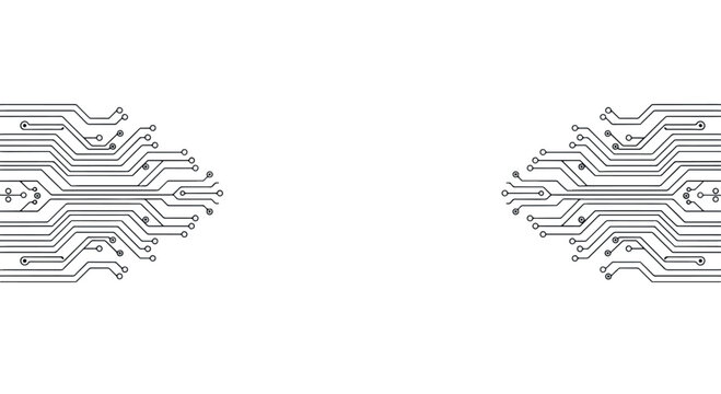 Abstract technical illustration of thin black lines representing electronic circuit board traces and interconnected paths on a clean white background for schematic design.