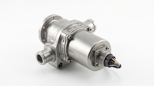Stainless steel aircraft auxiliary power unit component isolated on white