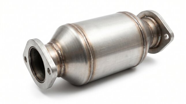 Stainless steel catalytic converter isolated on white background