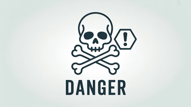 A minimalist line art illustration depicts a skull and crossbones warning symbol.