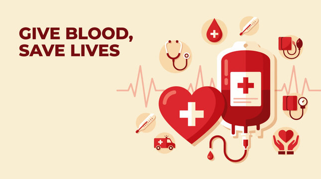 Lifesaving Blood Donation Flat Vector Illustration with Healthcare Theme