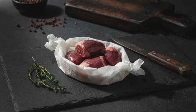 Premium offal in artisanal wrap on slate