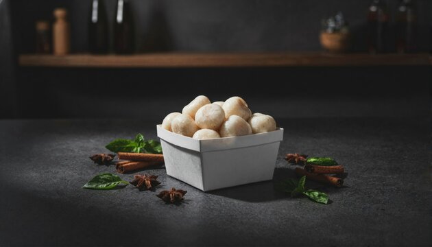 Premium water chestnuts in artisanal packaging on dark slate