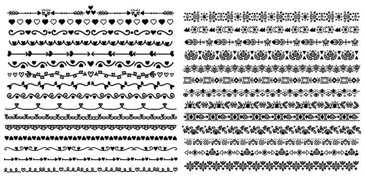 Decorative Border Divider Pattern Set Heart Floral Ornamental Line Collection