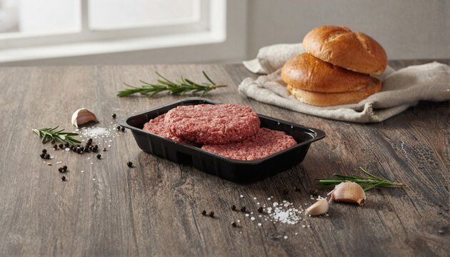 Rustic beef burger patties with fresh herbs