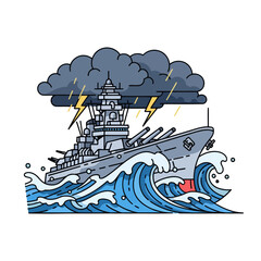 Naklejka premium A large naval warship sailing through a stormy ocean at sea