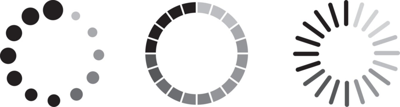 PrintLoading icons set circular progress indicators on white background