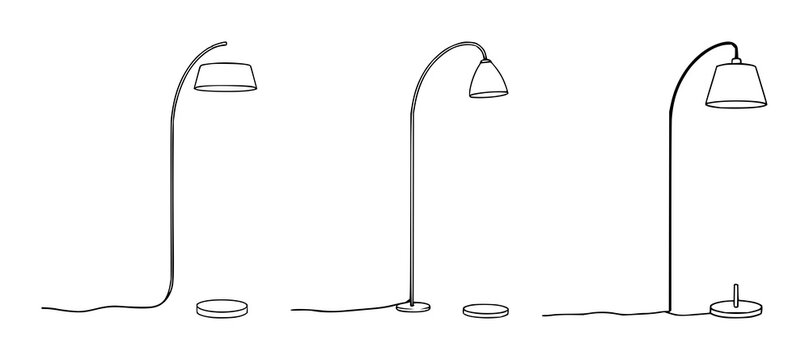 Mid-century modern arc floor lamp set with minimalist line art featuring mid-century modern, arc lamp, floor lamp with thin strokes and white background