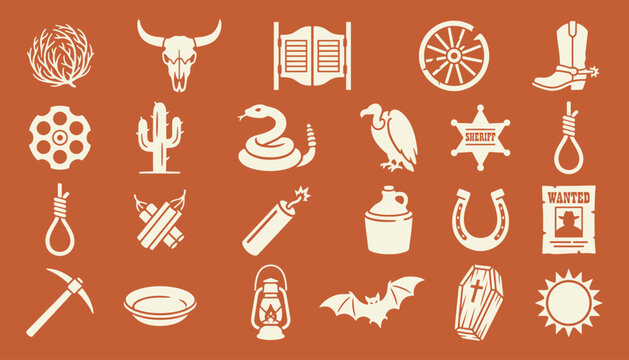 Wild West Western Icon Set Flat Vector Design for Frontier Adventure