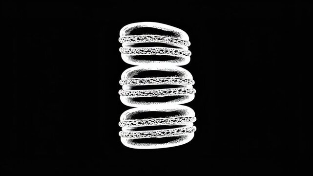 Stack of Three Macarons in Animated White Chalk Drawing on Black Background
