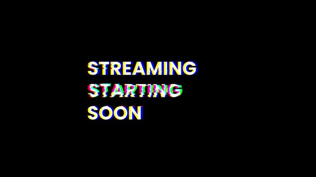 Streaming Starting Soon Animated Text with Digital Glitch Distortion Effect for Live Streams and Broadcasts 4k video