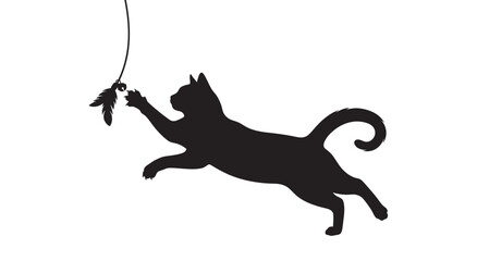 Leaping cat reaching for feather toy black silhouette © MDSHANTO
