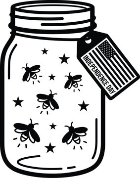 Fireflies in a jar with independence day tag Vector Independence Day