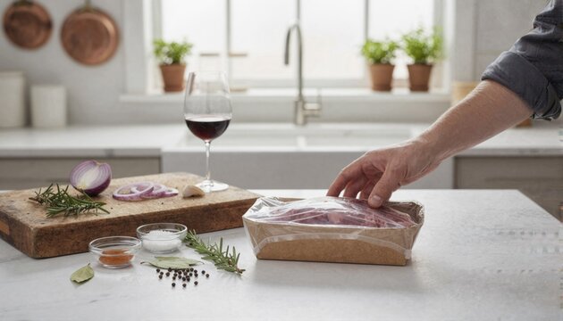 Woman preparing gourmet game meat in modern kitchen