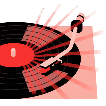 A vintage record player spinning a vinyl disc with light rays