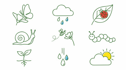 Obraz premium Garden Insects and Nature Ecosystem Doodle Set Vector