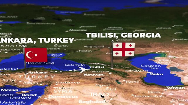 Flight From Ankara TURKEY to Tbilisi GEORGIA with flag pins