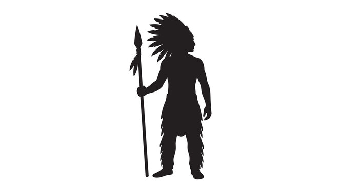Native american warrior with spear headdress silhouette