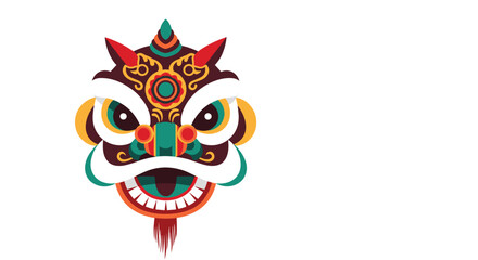 Fototapeta premium Detailed and colorful traditional Chinese dragon head illustration featuring intricate patterns and vibrant colors.