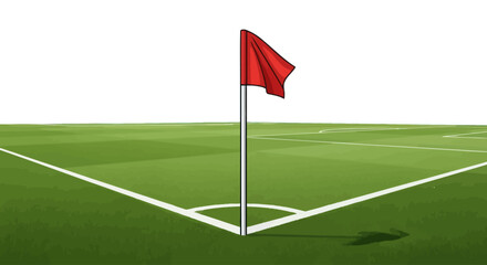 Illustrated soccer field corner with red flag and white lines © TDF CREATIVE