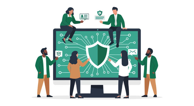 Professional team collaborating on cyber security and data protection.