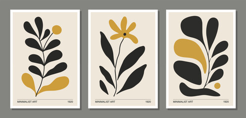 Set of Minimalist Botanical Abstract Poster, Hand Drawn Floral Illustration, Modern Neutral Wall Art © C Design Studio