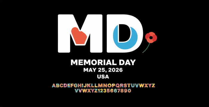 Memorial day graphic design with md letters and poppy