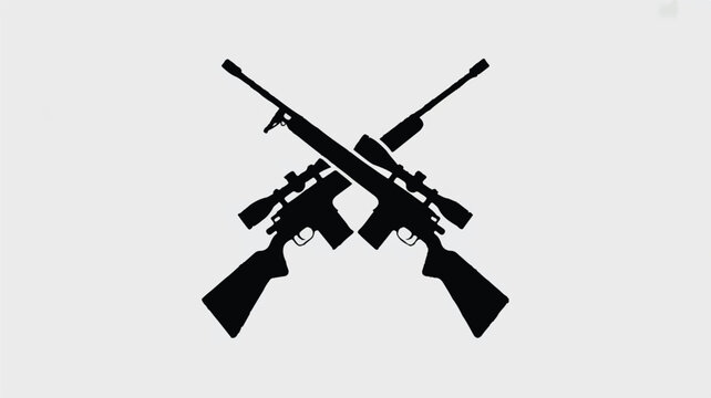 Two rifles crossed over each other in a minimalist black and white logo design